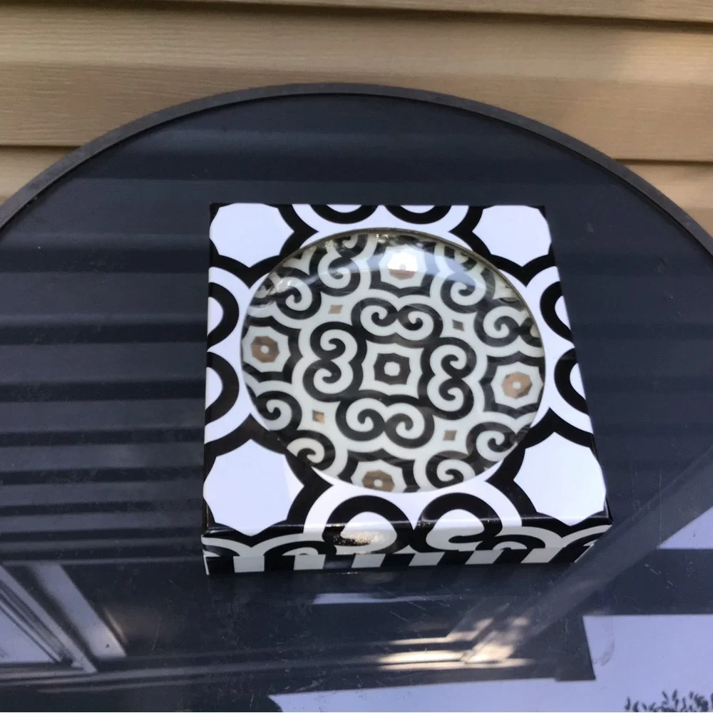 New in Box “Designer Set of (4) Dessert Plates, Embellished with/ 14K Gold”
